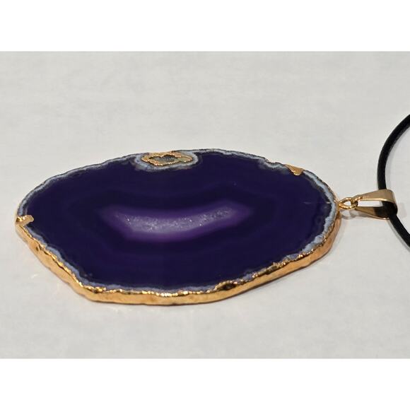 Purple Agate Slice Pendant Necklace | Natural Stone | Adjustable Cord - Picture 10 of 16